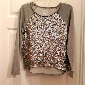 Justice Girl's 14 Super Cute Loose Fitting Gray Sequined Sweatshirt
